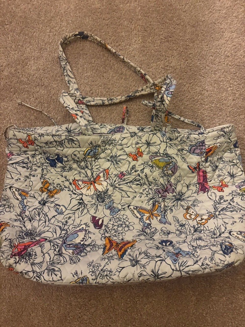 Vera Bradley Butterfly Floral Tote Bag - White Cream